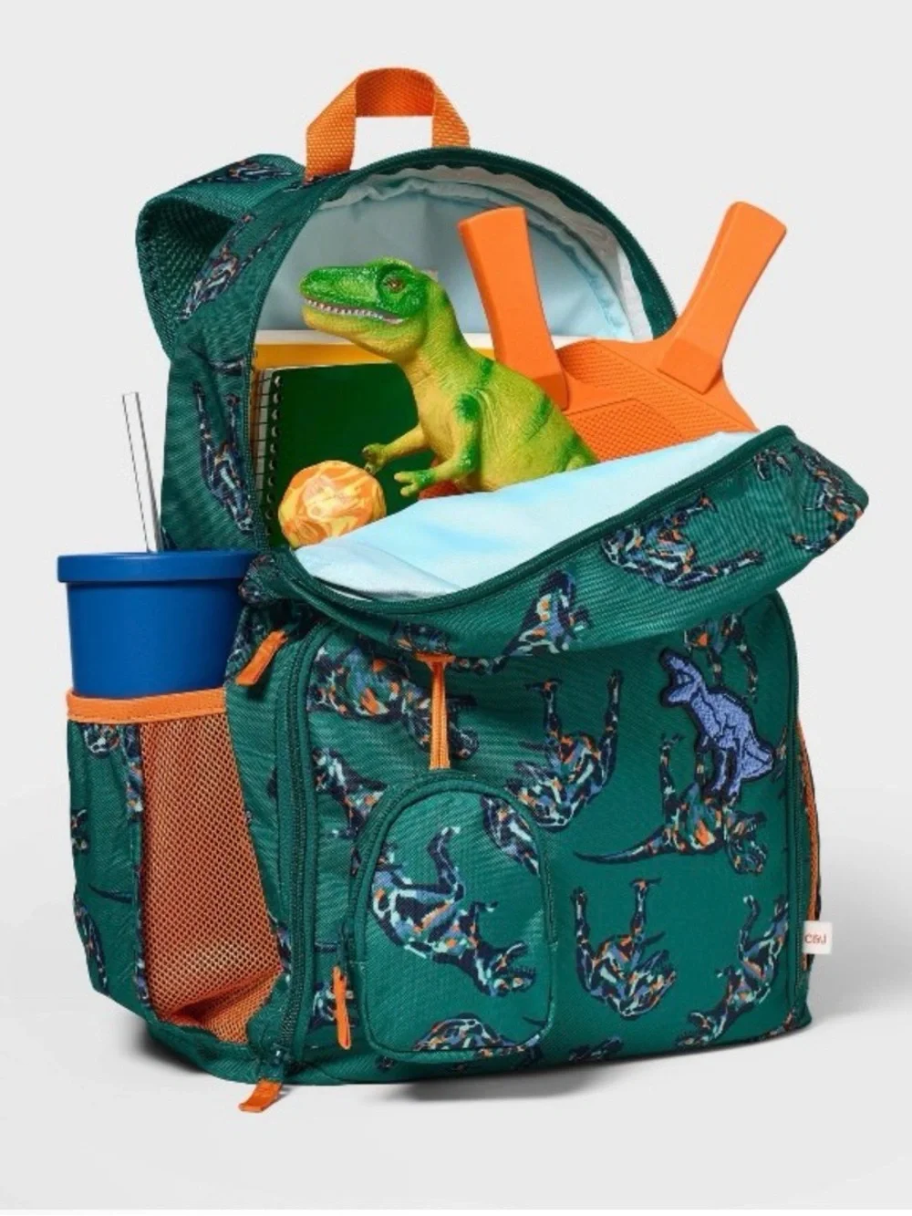 Cat & Jack Teal Dinosaur Backpack with Orange Accents